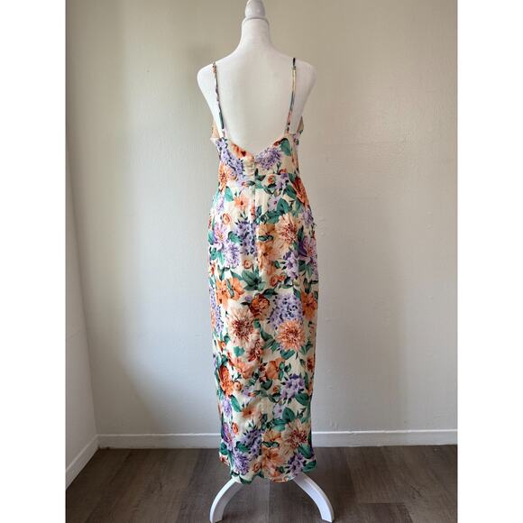 Express Floral Faux Wrap Midi Dress Women‎ M Spaghetti Strap Tulip Hem Cocktail - Picture 4 of 14